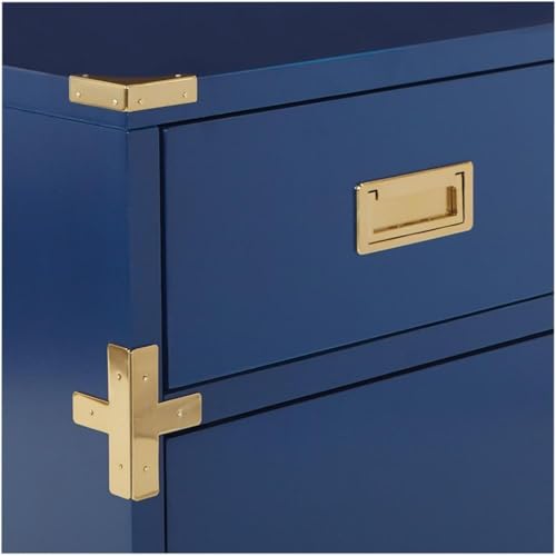 Pemberly Row 2 Drawer File Cabinet, 19.25"W x 20.38"D x 24"H, Solid Wood with Metal Hardware, Lapis Blue Finish, Fully Assembled, Classic Campaign Style Office Storage for Letter and Legal Size Files