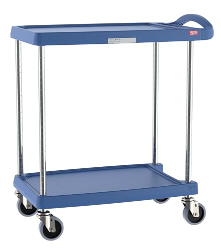 Metro MY1627-24BU myCart Series Premium Plastic Utility Cart with 2 Impact Resistant Polymer Shelves with Microban, Blue, 18.3" W x 31.5" L x 35.5" H