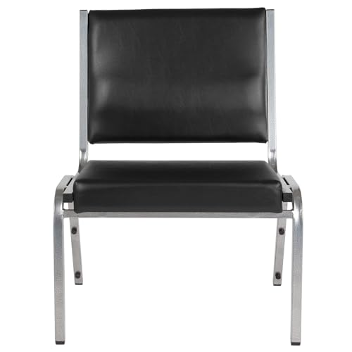 Pemberly Row Bariatric Chair, Faux Leather Upholstery, 1500 lbs Capacity, Black Vinyl and Silver Metal Frame, 34" H x 26.5" W x 23.5" D, Stackable Armless Reception Chair for Healthcare Facilities