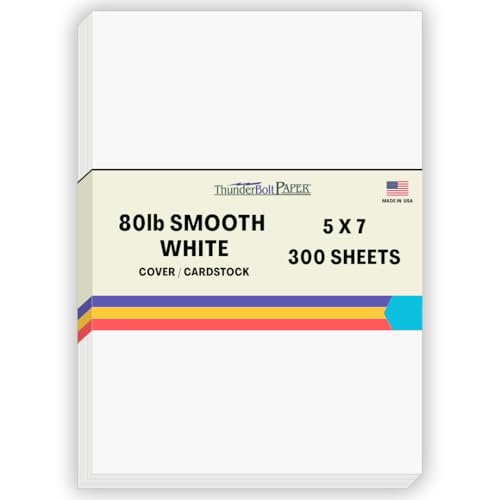 300 Bright White Smooth Card Paper Sheets - 5" X 7" (5X7 Inches) Photo|Card|Frame Size - 80# (80 lb/Pound) Cover Weight - Quality Paper for Consistency in Print as a Result of The Smooth Finish