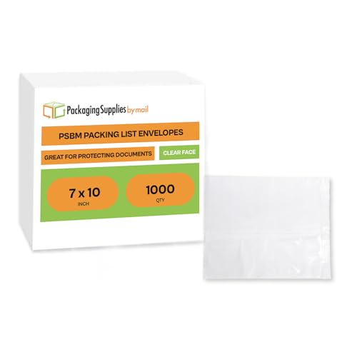 PSBM 1000 PCS 7 x 10 Inch Clear Blank Packing List Envelopes, Shipping Documents Pouches/Sleeves for Mailing Labels, Invoices, Documents and Packing Slips