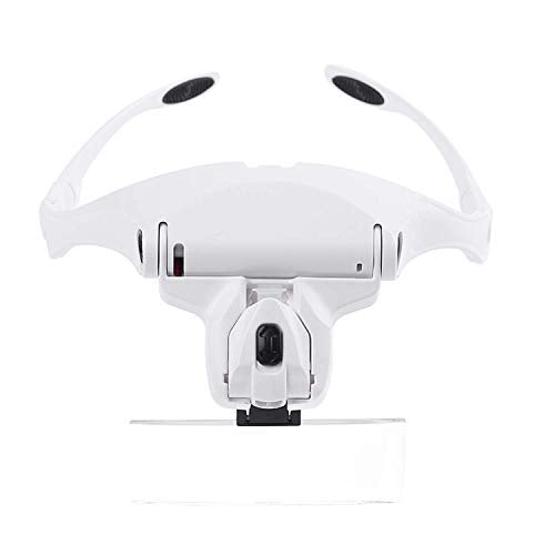 EUQKKWLOY Headband Magnifier,Headband Magnifier,5 Lens 1.0X-3.5X Headband Glasses Magnifier with 2 Led Lights,Abs Material White Hands Free Magnifying Glass