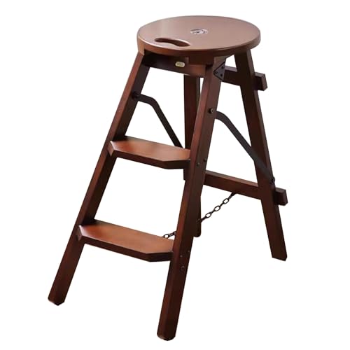 Stepstools Stable Multifunctional Step Stool Dual-Purpose Household Ladder and Stool Three-Step Climbing Folding Ladder Shop Office Tools Step Stool (Color : BrownA, Size : 35.5 * 57 * 64cm)