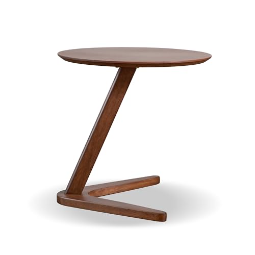 Furniture of America Lucian Mid-Century Modern Solid Wood 2 Piece Brown Round Side Table Set with Upholstered Chair, Easy Assembly, for Home, Office, Living Room, Walnut