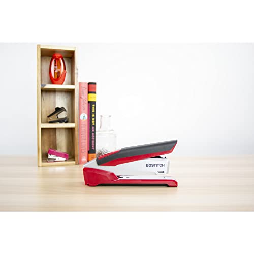 Bostitch Office InPower Spring-Powered Premium Desktop Stapler - One Finger, No Effort, Red/Silver (1117)