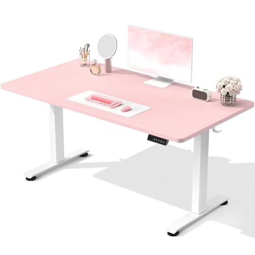 Veken 55 Inch Large Electric Standing Desk, Gaming Table, Pink