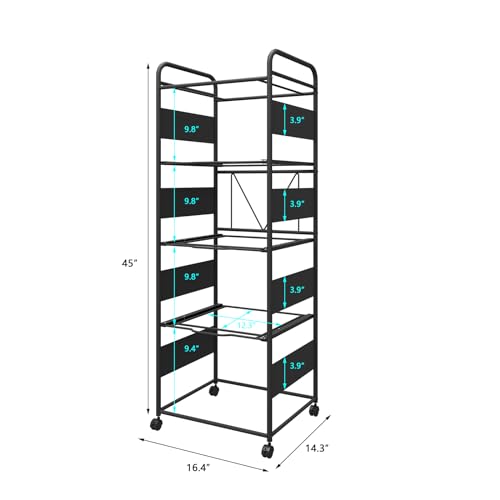 PUNCIA 4-Tier Metal File Cart with Wheels Pull-Out Rolling Folder Organizer