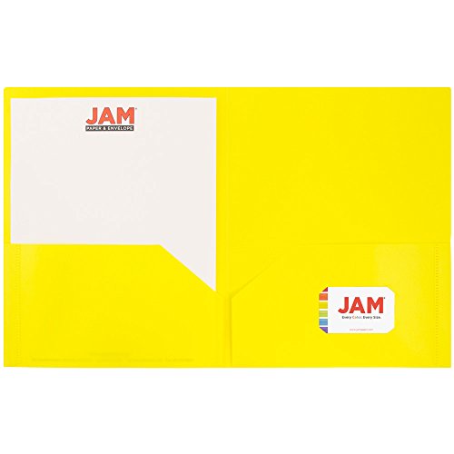 JAM PAPER Plastic 2 Pocket POP Folders - Durable School Folders - Yellow - Bulk 96/Pack