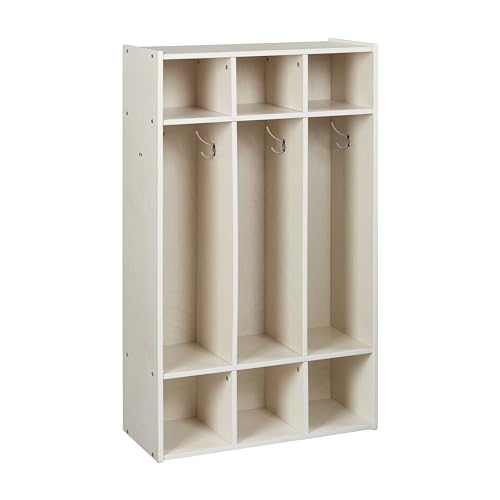 ECR4Kids Streamline 3-Section Coat Locker with Cubby Storage, Classroom Furniture, White Wash