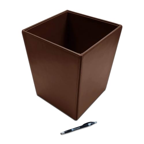 Dacasso Bonded Leather Waste Basket - Luxury Waste Basket (Dark Brown, 14 QT)