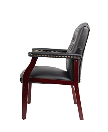 Boss Office Products Traditional Caressoft Vinyl Guest Chair with Mahogany Finish Wood Base, Black