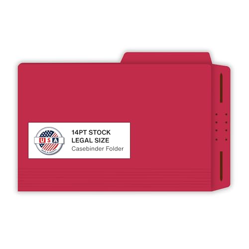 Red Casebinder Legal File Folders, Doctor Stuff, Top Tab, Legal Size with Fully Reinforced Back, 2” Embedded Fastener on Endwing, and 1/2 Cut Assorted Top Tabs, 14 pt Stock, Carton of 200