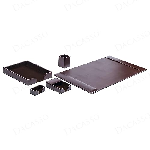 DACASSO Bonded Leather Desk Set - Luxury Leather Desk Pad & Organization Essentials - Executive Office Decor - Dark Brown, 5 Piece