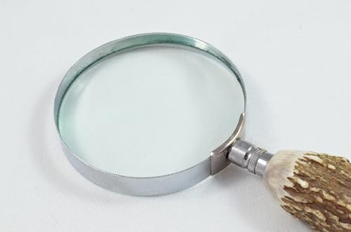 A Genuine Stag Antler Handled Pewter Capped Magnifying Glass Made In Sheffield England