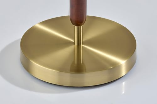Adesso Antique Brass and Walnut Floor Lamp with Beige Linen Scalloped Shade