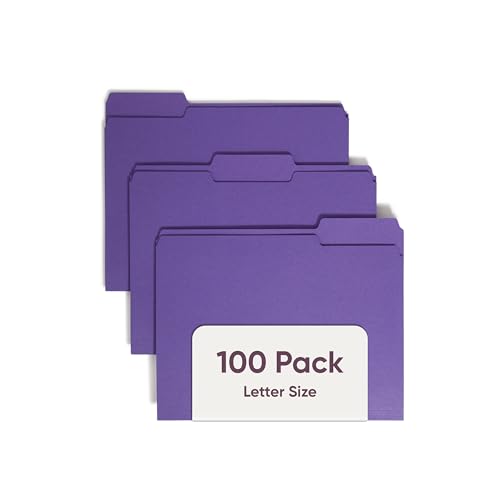 Smead Standard File Folders, 100 Count, Purple, 1/3-Cut Tabs, Letter Size (13043)