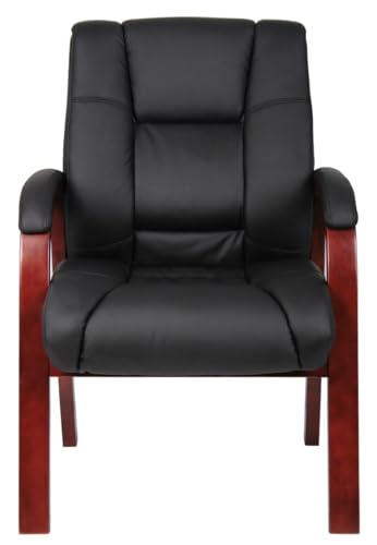 Boss Boss Office Products Mid Back Wood Finished Guest Chairs, Black/Cherry (B8999-C)
