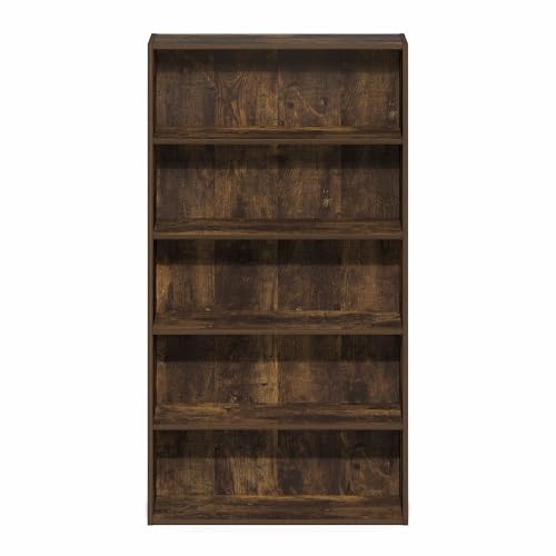 Furinno Basic Book Shelf, 5-Tier Bookshelf, Storage Organizer Bookcase with Open Shelf, 7 x 24 x 44, for Living Room, Bedroom, Home Office, Amber Pine