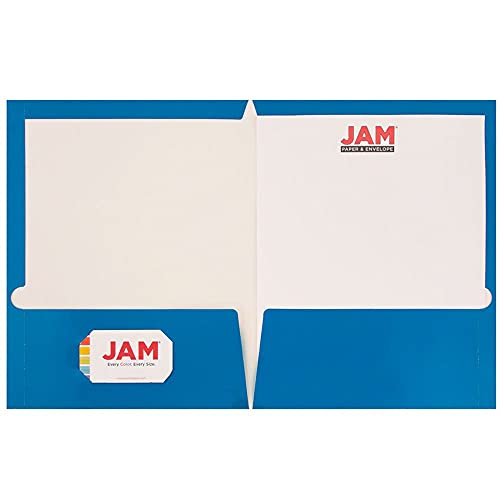JAM PAPER Laminated Two Pocket Glossy School Folders - Letter Size - High Gloss Blue - Bulk 50/Box