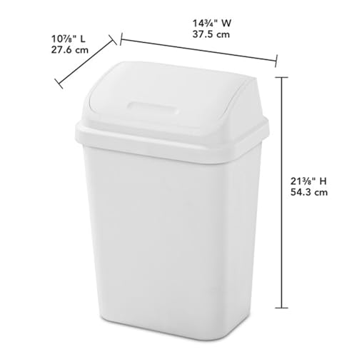 Sterilite Swing Top Wastebasket, Trash Can, 7.8 Gallon, White, 18-Pack