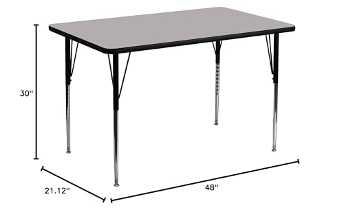 Flash Furniture Wren 30''W x 48''L Rectangular Grey Thermal Laminate Activity Table - Standard Height Adjustable Legs