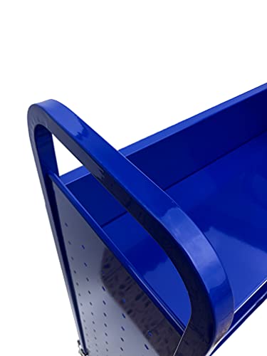Workington Rolling Book Truck Book Cart with 3 Flat Shelves, Library Book Cart with Swivel Lockable Casters 3001 Blue