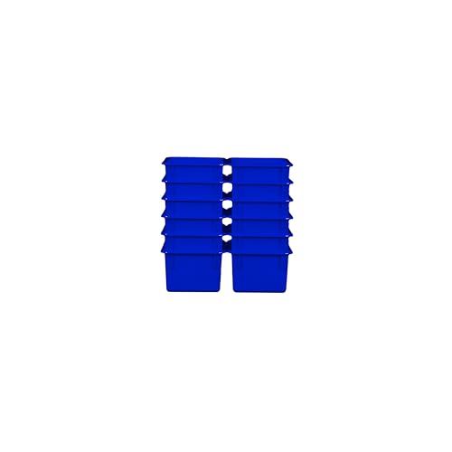 Wood Designs Cubby Storage Bin, Heavy Duty Plastic Containers for Kids Blue Cubby Tray Set of 12