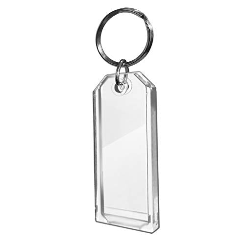 Premium Key Tag 3” Slip-Slot Plastic Heavy Duty (Clear Crystal Color) (50 Pack) (Label and Ring included) (Made in USA)
