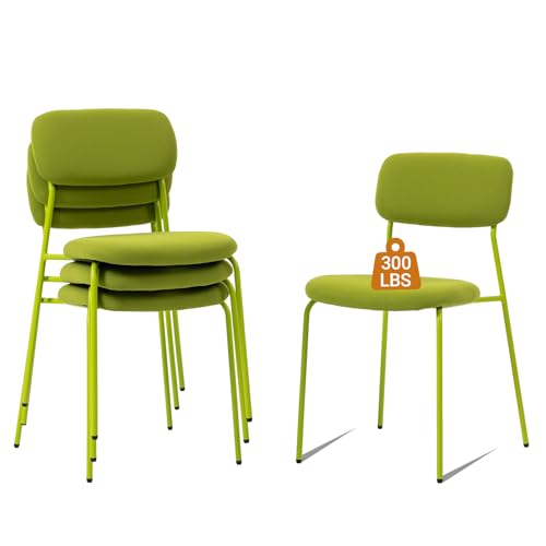 Sidanli Stackable Waiting Room Chairs, Armless Dining Chairs Without Wheels Set of 4 with Comfotable Cushion for Reception Break Room Lobby, Green