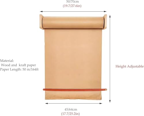 LNNW Kraft Paper Dispenser Butcher Paper Roll Holder, 45/64 Cm Wide Cafe Kraft Paper Roll Dispenser with Shelf, Wall Mounted Paper Roll Dispenser Decorative Message Boards for Wall(64cm/25.2in)