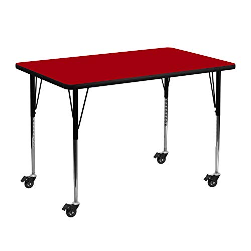 BizChair Mobile 30x48 Red Thermal Laminate Adjustable Activity Table