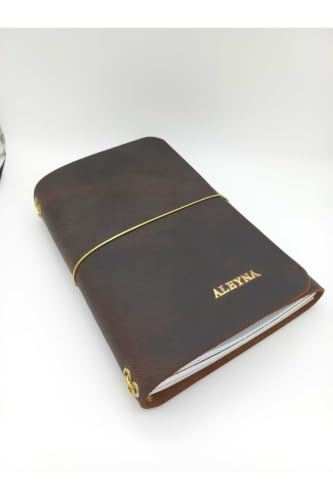 Genuine Leather A5 Notebook Cover - Handmade - Fold-Over Style - Customizable Name - Brown Crazy Leather - Appropriate for Journals & Planners