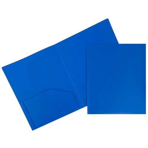 JAM Paper Heavy Duty Plastic Two Pocket Presentation Folders - Blue - 108/pack