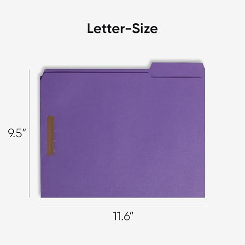 Smead Purple Fastener File Folders with Prongs, 3 Tab Letter Size