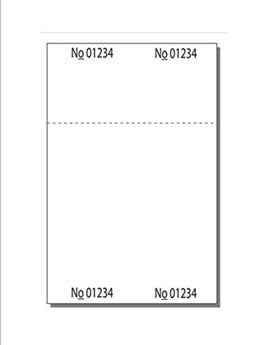 Print-Ready Numbered Ticket Sheets, 4-1/4" x 6-1/2", 2 Tickets Per Sheet, Perfed Stubs and Consec Numbers, Ticket Size: 2-1/8" x 6-1/2" on White 65lb Cover - 250 Sheets (500 Tickets)