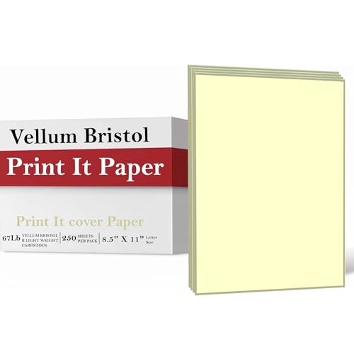 Print It - Vellum Bristol Colored Cardstock Cover Paper, 67 Lb, 8.5" X 11”, Heavyweight Colored Cardstock for Crafts, School, Invitations, And Office Use - Decoration Drawing 2000/Case-Cream