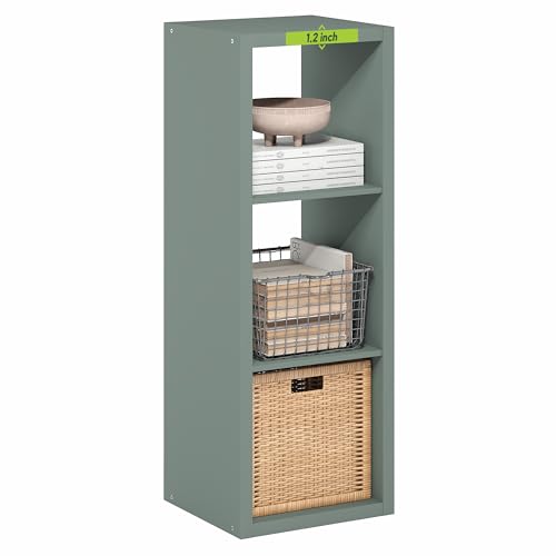 Furinno Cubicle Book Shelf, 3-Cube Bookshelf, Extra Thick Frame Horizontally & Vertically Reversible Bookcase with Open Back, 14.6" x 16" x 44", for Living Room, Bedroom, Home Office, Sage Green