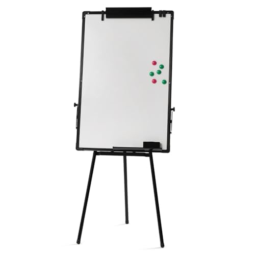 Whiteboard Stand Flip Chart, 91 x 61 cm Height, Adjustable Tripod Magnetic Whiteboard, Portable Presentation Easel, with Aluminum Frame, for Office, School, Home Office, Classroom Black