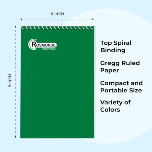 Rosmonde 96 Pack Bulk Steno Pads, 6" x 9" Gregg Ruled Notebook, 80 Sheets