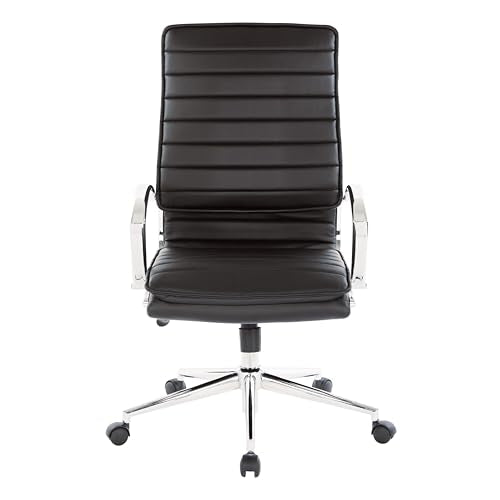 Office Star SPX Professional Ergonomic Ribbed Faux Leather Office Chair with Chrome Base, High Back Manager's Chair with Loop Arms, Black
