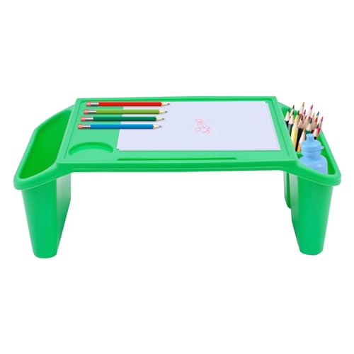 Ritabiity 12 pcs Lap Desk Tray, Portable Plastic Lap Bed Table, Breakfast Laptop Trays with Side Pockets and Slots Stackable for Writing Eating Game, Green