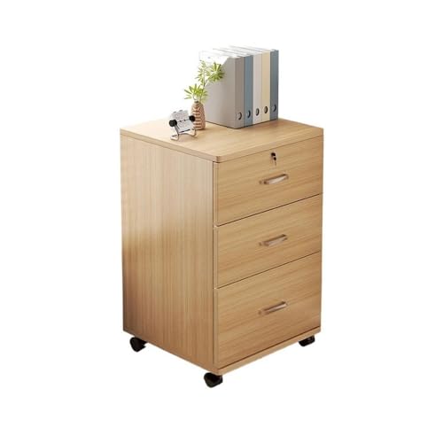 XJOYSL7921 File Cabinets ﻿ Wooden Thickened Under-Desk Filing Cabinet Movable Office Simple Lockable Storage Bedroom Bedside Vertical File Cabinets(Natural)