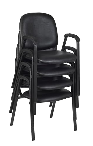 Romig Ace Vinyl Guest Stacking Chair with Arms, Durable and Comfortable Upholstery, Sturdy Steel Frame, Stackable Design for Office, Reception, and Conference Areas - Midnight Black