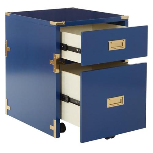 Pemberly Row 2 Drawer File Cabinet, 19.25"W x 20.38"D x 24"H, Solid Wood with Metal Hardware, Lapis Blue Finish, Fully Assembled, Classic Campaign Style Office Storage for Letter and Legal Size Files