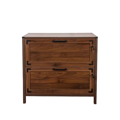 TERRUPEX Farmhouse File Cabinet with Lock, 2-Drawer Wood Filing Cabinet for Home Office, 31.5 Inch Wide Storage Organizer with Key Lock for Letter/Legal Size Files, Rustic Style in Walnut Finish