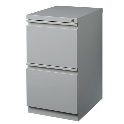 Pemberly Row 20" 2-Drawer Modern Metal Mobile Pedestal Filing Cabinet in Silver