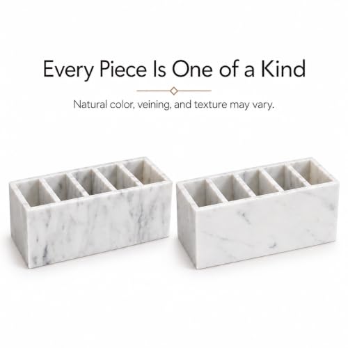 White Marble Pen Holder, Natural Stone Pencil Cup and Makeup Brush Holder