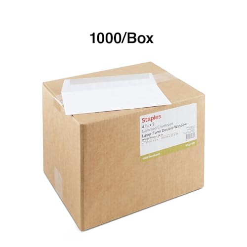 Staples Double-Window Business Envelopes, White, 9x4.2, 1000/Pk