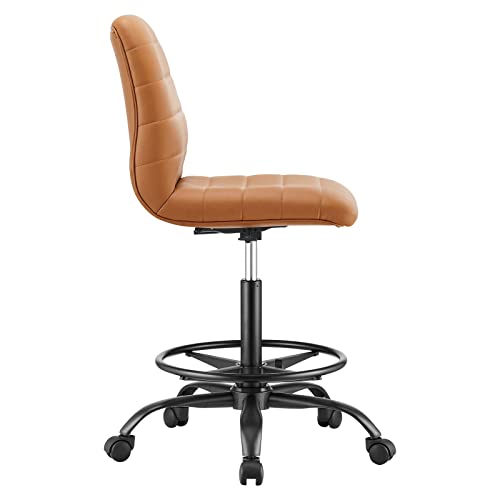 Modway Ripple Armless Vegan Leather Drafting Chair in Black Tan
