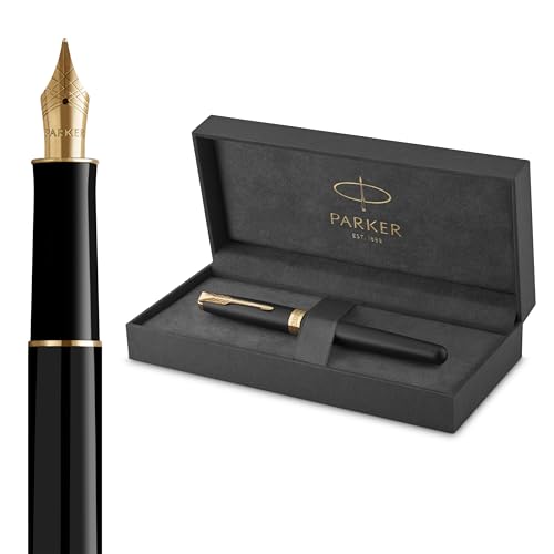 Parker Sonnet Fountain Pen, Matte Black Lacquer with Gold Trim, Medium Nib, Premium Gift Box, Ideal for Gifting